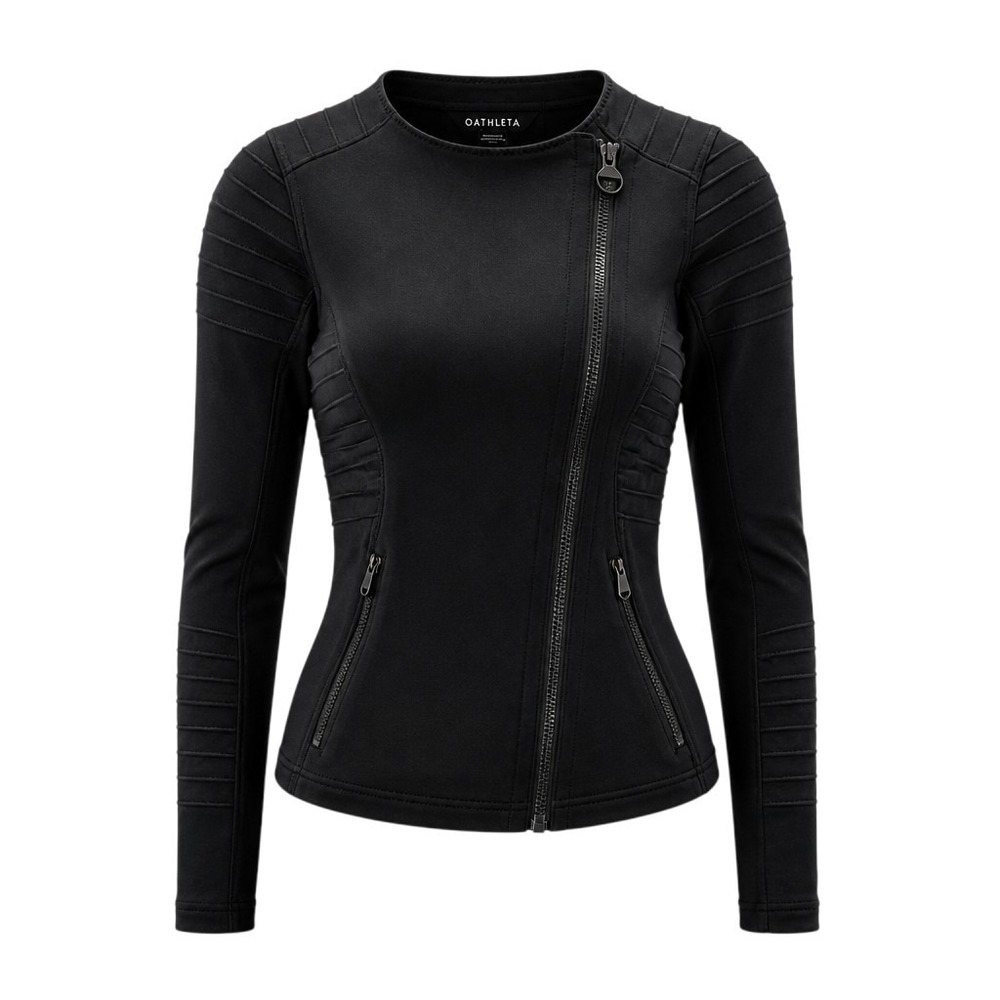 Athleta XXS Sporty Moto Jacket Black Asymmetrical Zip Quilted EUC Fall Casual